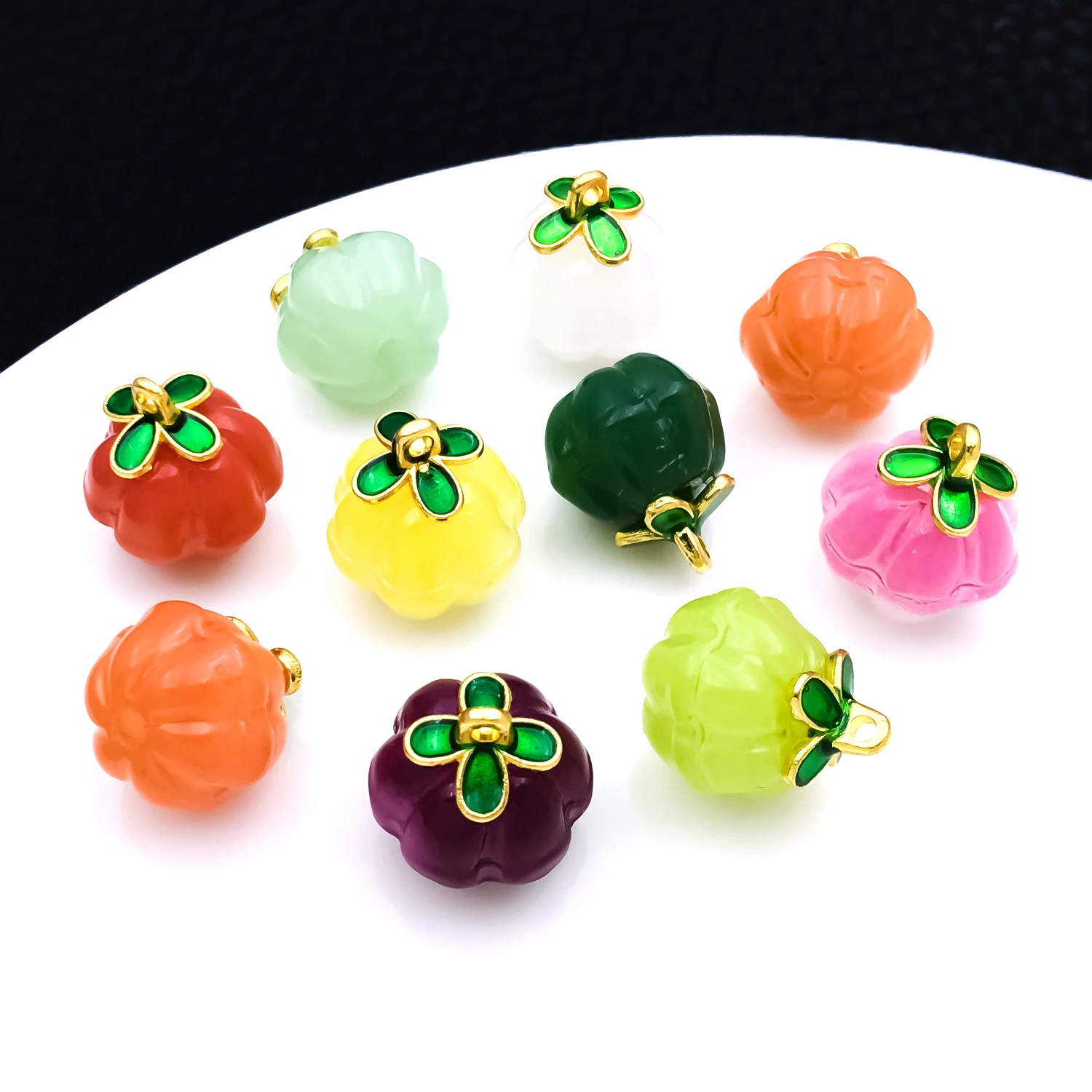 10pcs 13x14mm large glass four-leaf clover pumpkin beads charms pendant DIY earrings necklace bracelet making accessories