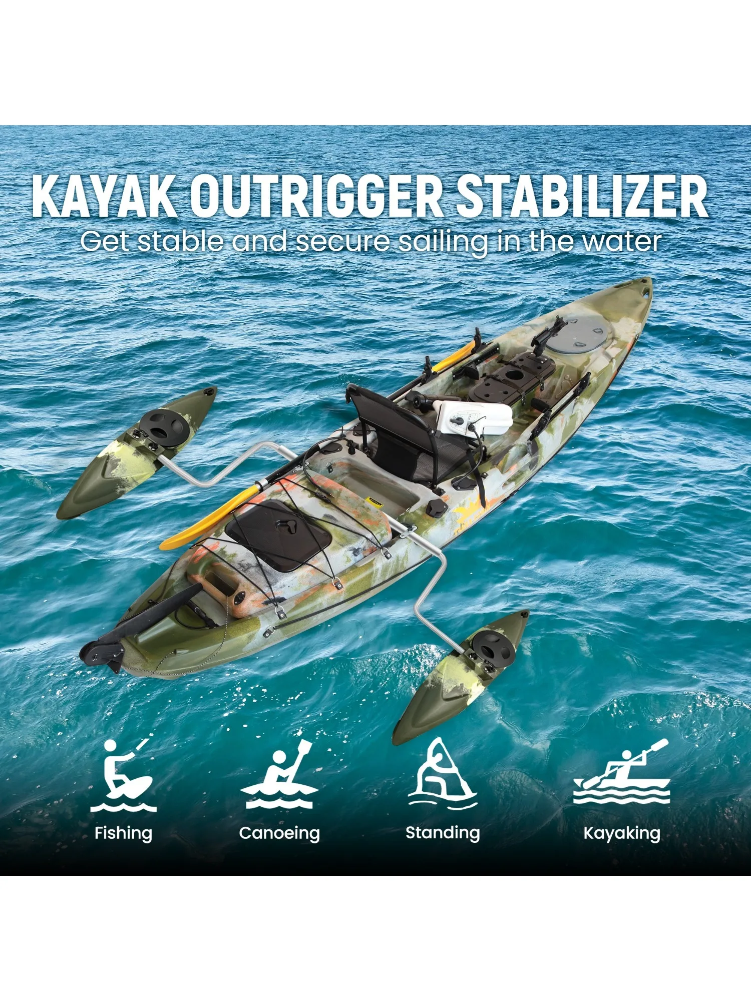 1 Paar Kajak-Stabilisierungssystem aus massivem LLDPE mit Schwimmer-Kit und Aluminium-Seitenstabilisierungsarm-Kit für Kajak, Kanu und Angeln