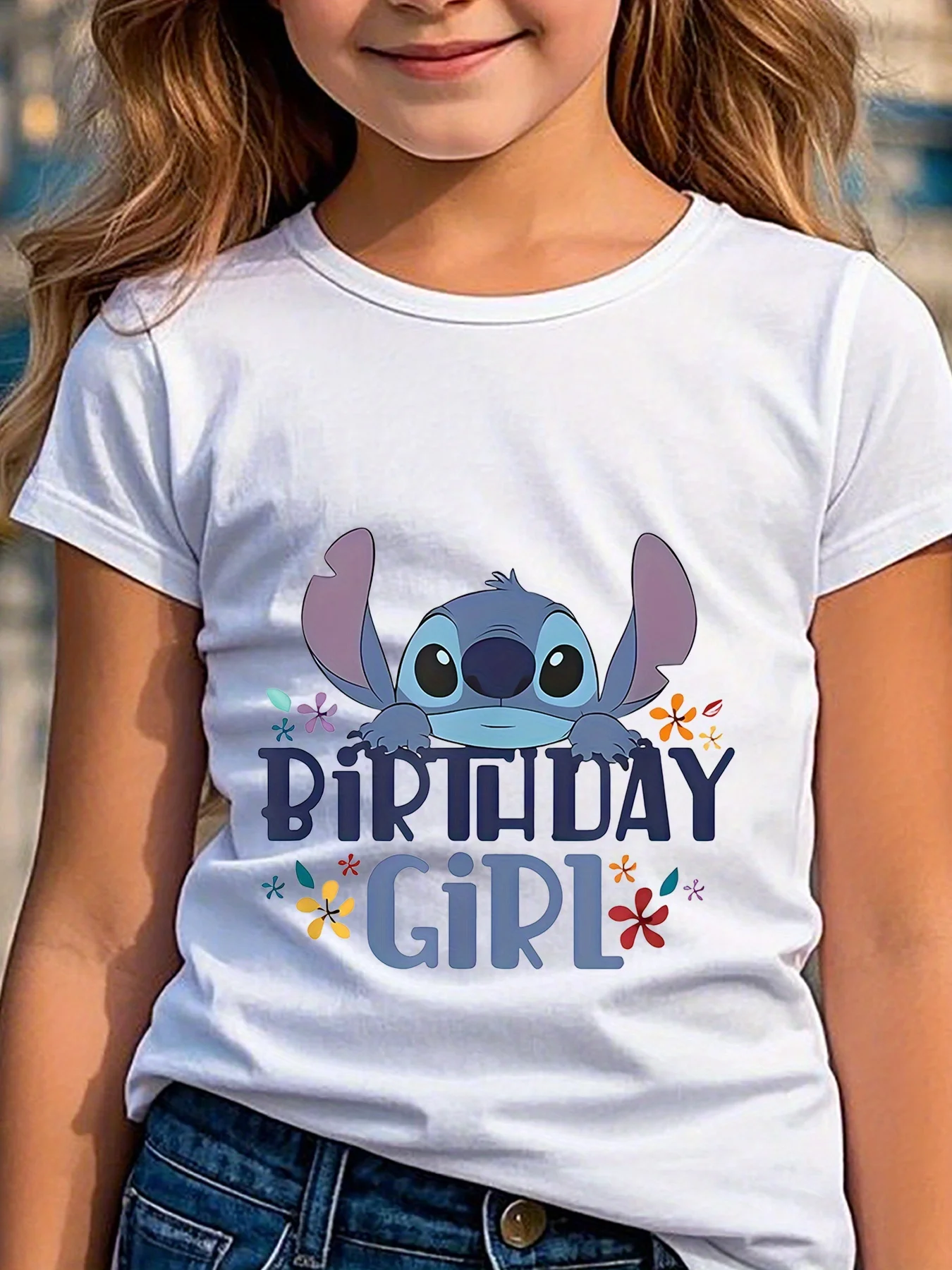 تي شيرت عيد الميلاد للفتيات - قميص علوي بأكمام قصيرة مطبوع عليه رسوم كرتونية لطيفة للشباب، تي شيرت نابض بالحياة مع زهور ونجوم ملونة