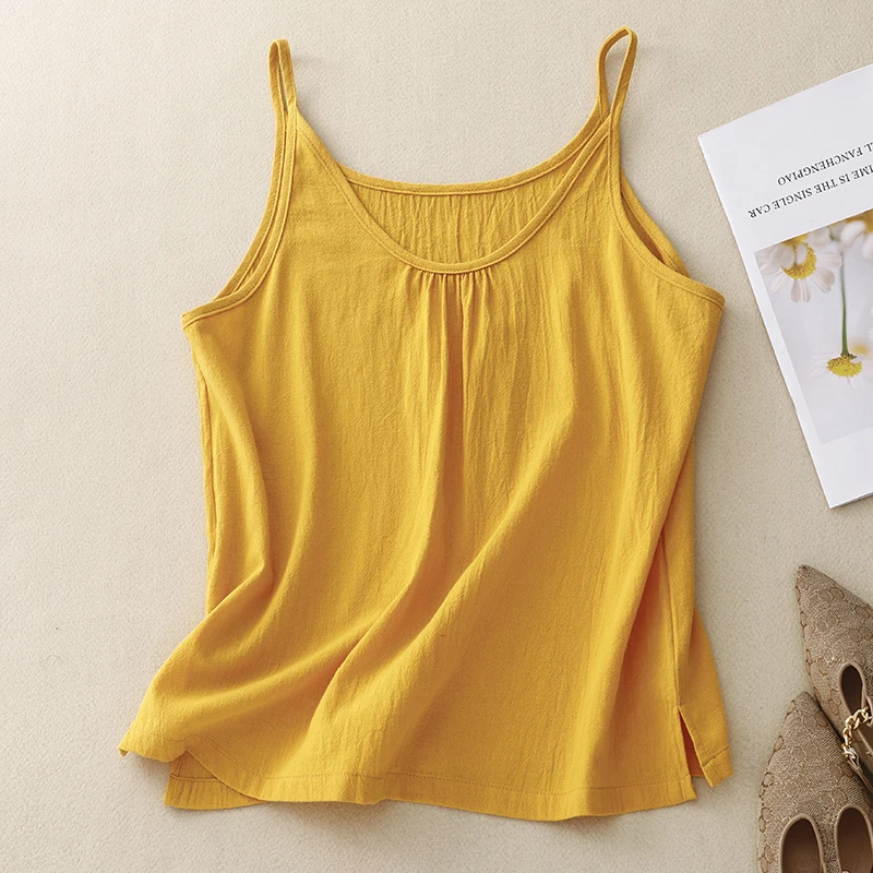 

Summer New Loose Casual Washed Large Size Artistic Base Shirt Women's Sleeveless U-neck Moisture Wicking Bamboo Char...