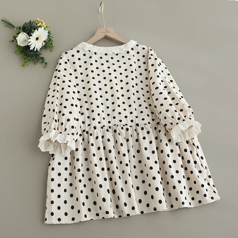 Japanese Sweet Mori Girl Embroidery Polka Dot Patchwork Cotton Shirts Women Summer New O-Neck Short Sleeve Casual Blouse Tops