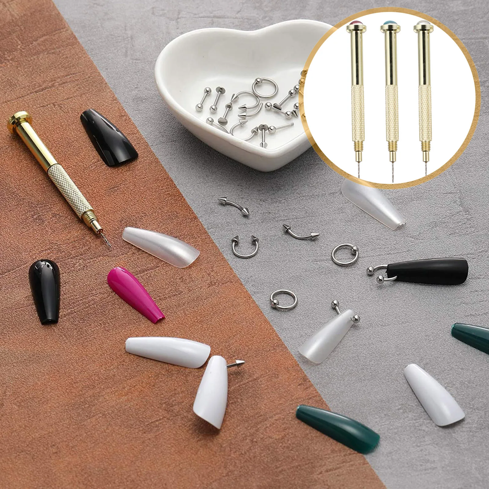 

3pcs Nail Art Piercing Tool High Quality Hand Tool For Applying Dangle Charm Jewelry To Acrylic Tip Gel Nail Art Decoration