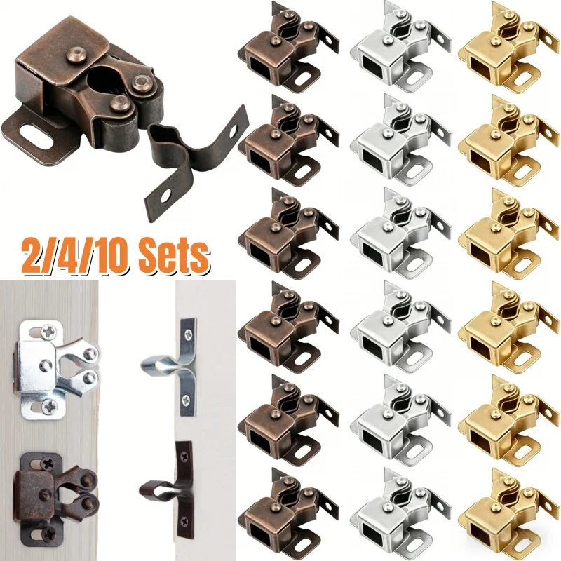 2-10 Pack Clip Double Roller Catch Cabinet Latches with Spear Strike for Wardrobe Cupboard Drawer Closet Door,Press Lock Buckles