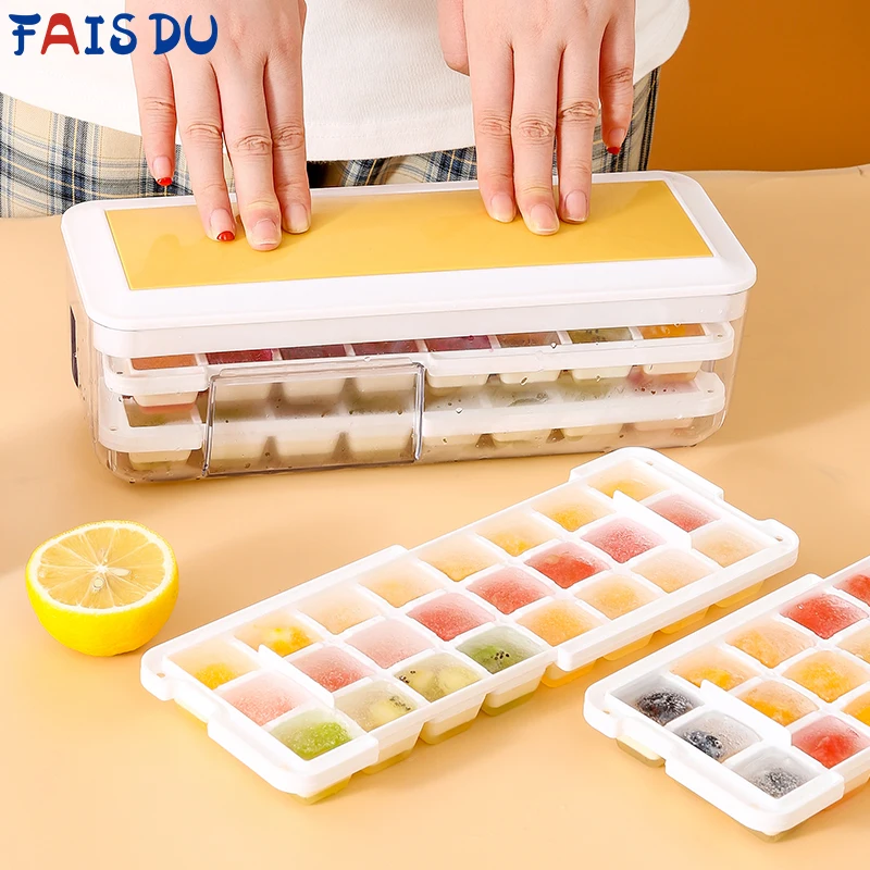 

FAIS DU 2 In 1 Ice Tray Press Type Silicone Ice Cube Maker Ball Storage Container Box With Lid Ice Cube Mold Bar Party Kitchen