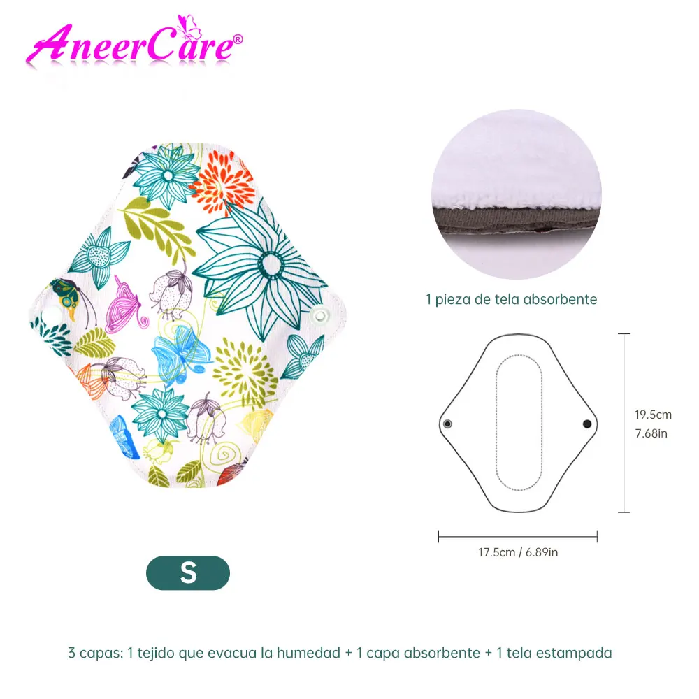 6Pcs Random Color Reusable Cloth Menstrual Pads with Storage Bag, 2 Sizes Washable Organic Cotton Sanitary Napkins.