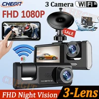 Cámara 2/3 1080P WIFI Dash Cam para coches, frente doble e interior, cámara de coche con visión nocturna IR, gran angular, grabación en bucle DVR para coche