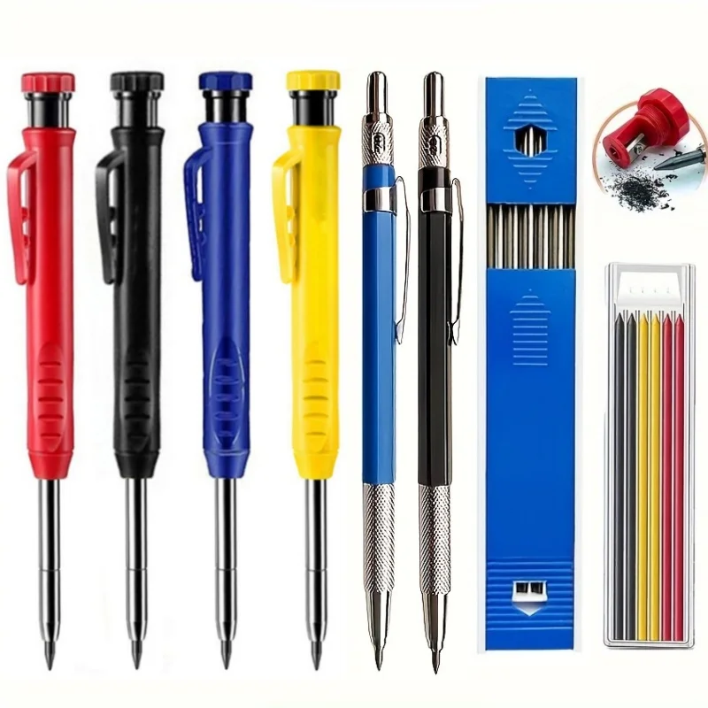 2.8/2.0mm Solid Carpenter Mechanical Pencils With Leads Built-in Sharpener Marking Tool Woodworking Deep Hole Mechanical Pencils