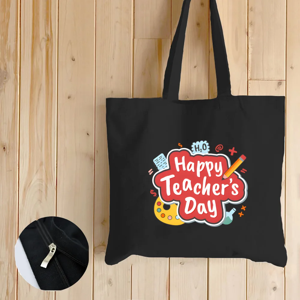 Happy Teacher\'s Day Print Women‘s Canvas Casual Teacher Bag Teacher Handbag Fashion Commuter Bag The Best Teacher’s Gift