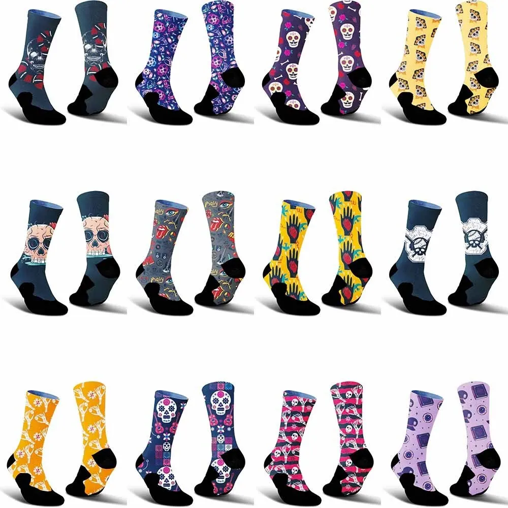 

Skeleton Hand Bone and Flower Pattern Sports Cycling Socks, unisex, breathable, sweat absorbing, suitable for sports enthusiasts