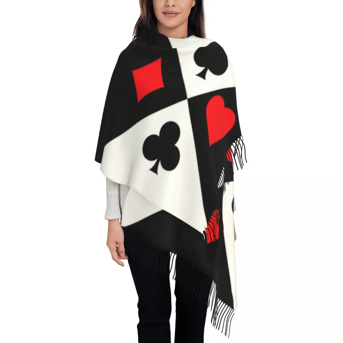 Personalized Printed Poker Four Suits Scarf Women Men Winter Warm Scarves Card Game Players Shawls Wraps