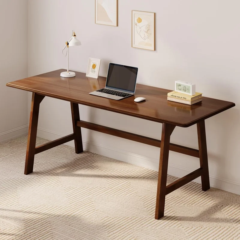 

2026 New：Solid Wood Writing Table - 60 x 24 D Minimalist Computer Desk Home Office, Work, Study, Creativity, and P