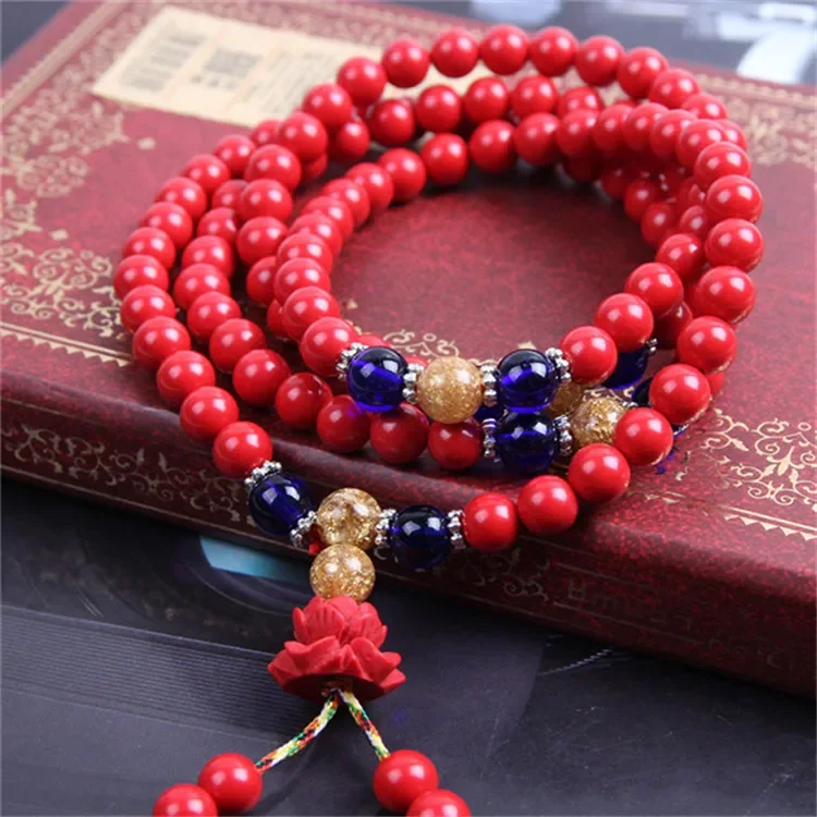 Red Cinnabar 108 Grain Transfer Bracelet This Life Year Gourd Couple's Ethnic Style Buddha Beads Multi-Circle High-Level Jewelry