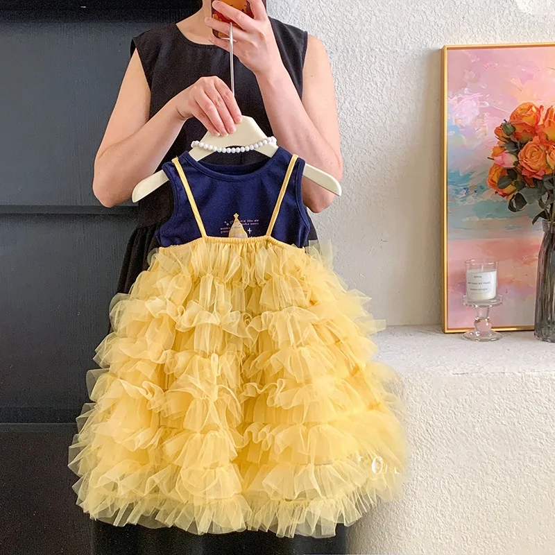 Conjunto de Saia para Meninas, Vestido de Verão Estilo Coreano, Vestido com Alças para Crianças, Conjunto de Duas Peças, Roupas Casuais para Crianças