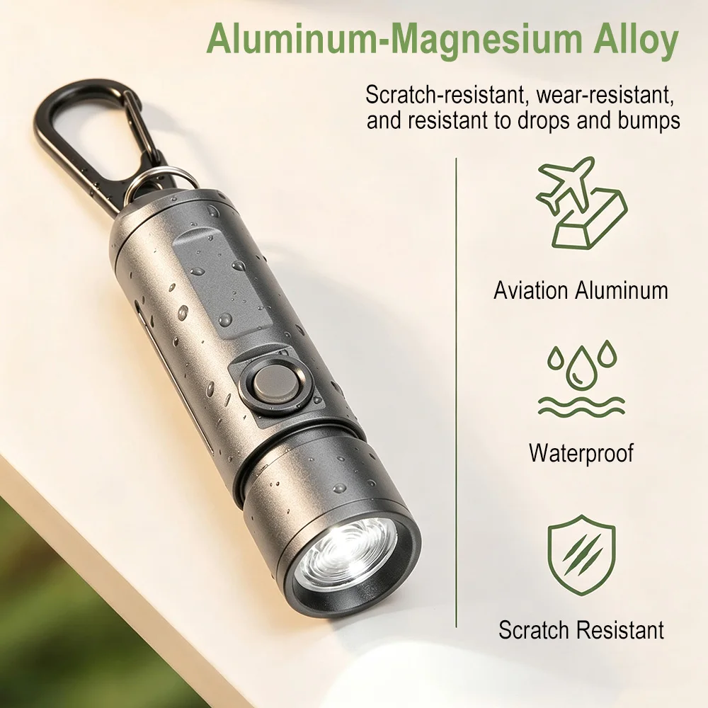 BORUiT Mini EDC Schlüsselanhänger-Taschenlampe LED Typ-C Wiederaufladbare Zoom-Taschenlampe Outdoor-Lampe Camping-Laterne Angeln Taschenfackel – Detail 4