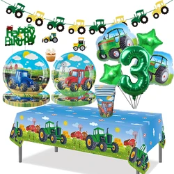 Cartoon Green Farm Tractor Disposable Tableware Plate Paper Cup Napkins Kids Boys Farm Theme Birthday Party Decor Supplies