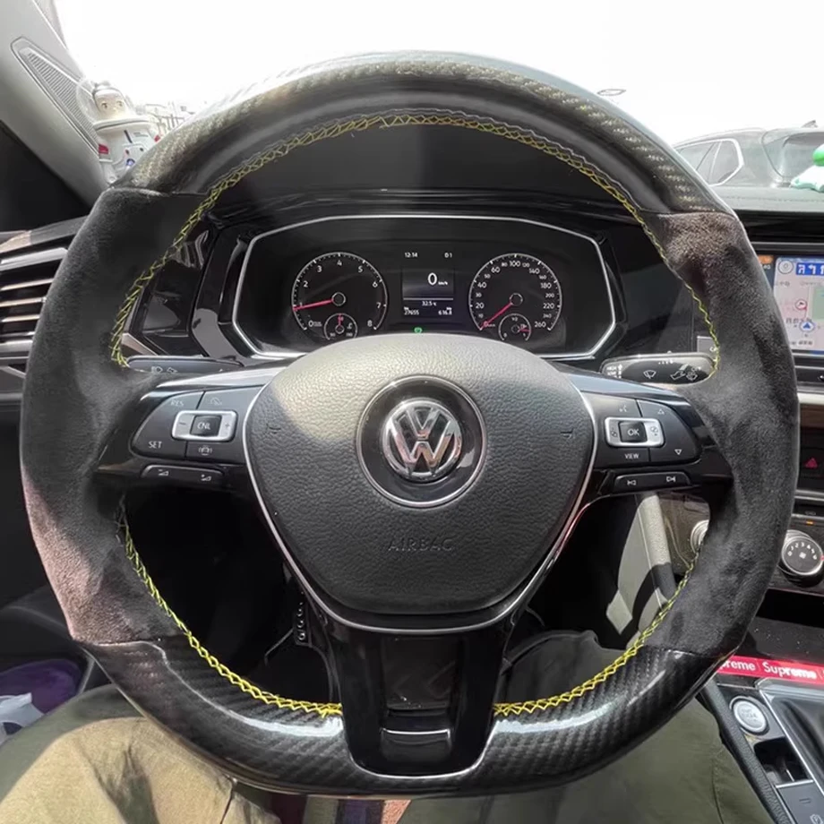 Car Steering Wheel Cover for Volkswagen VW Golf 7 Mk7 Touran Up New Polo Jetta Passat B8 Tiguan Hand-sewn Sewing Suede Braid