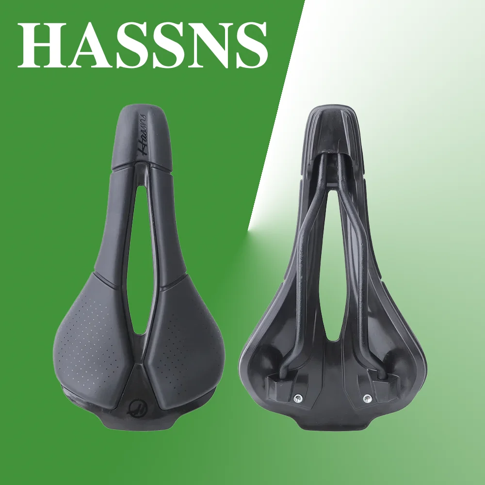 

HASSNS Comfortable Leather Bike Saddle for MTB Road Bike Carbon Soft Men Ergon Hollow Breathable
