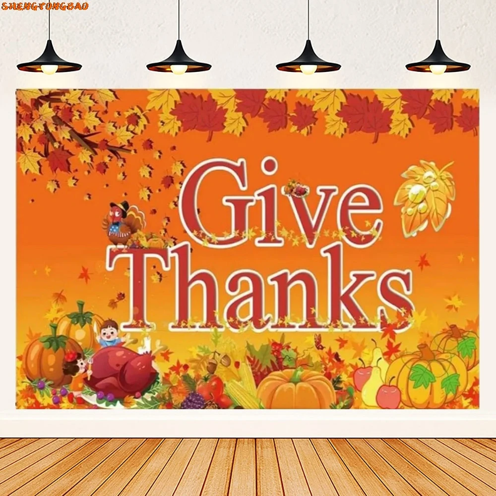 ﻿ Autumn Thanksgiving Day Theme Fall Pumpkin Maple Leave Turkey Farmhouse Barn Harvest Baby Portrait Photography Background Prop