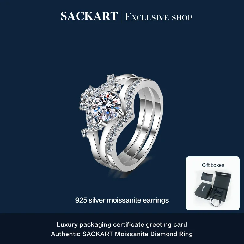 

SACKART Moissanite Ring Diamond Rings for Women Luxury High Quality Rings D Color Vvs1 Round Proposal Certificate Original 925