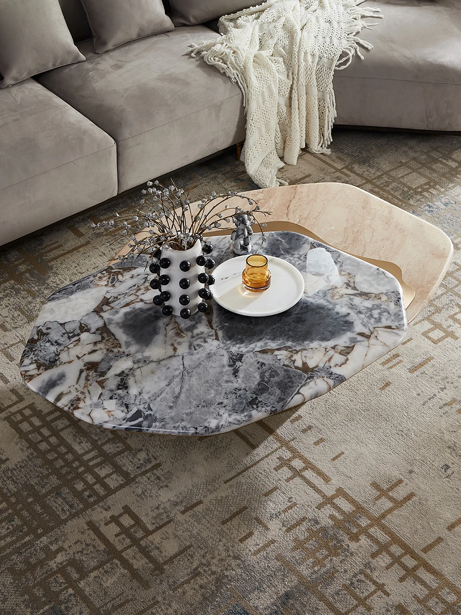 Marble living room special-shaped stainless steel creative light luxury designer high-end combination coffee table