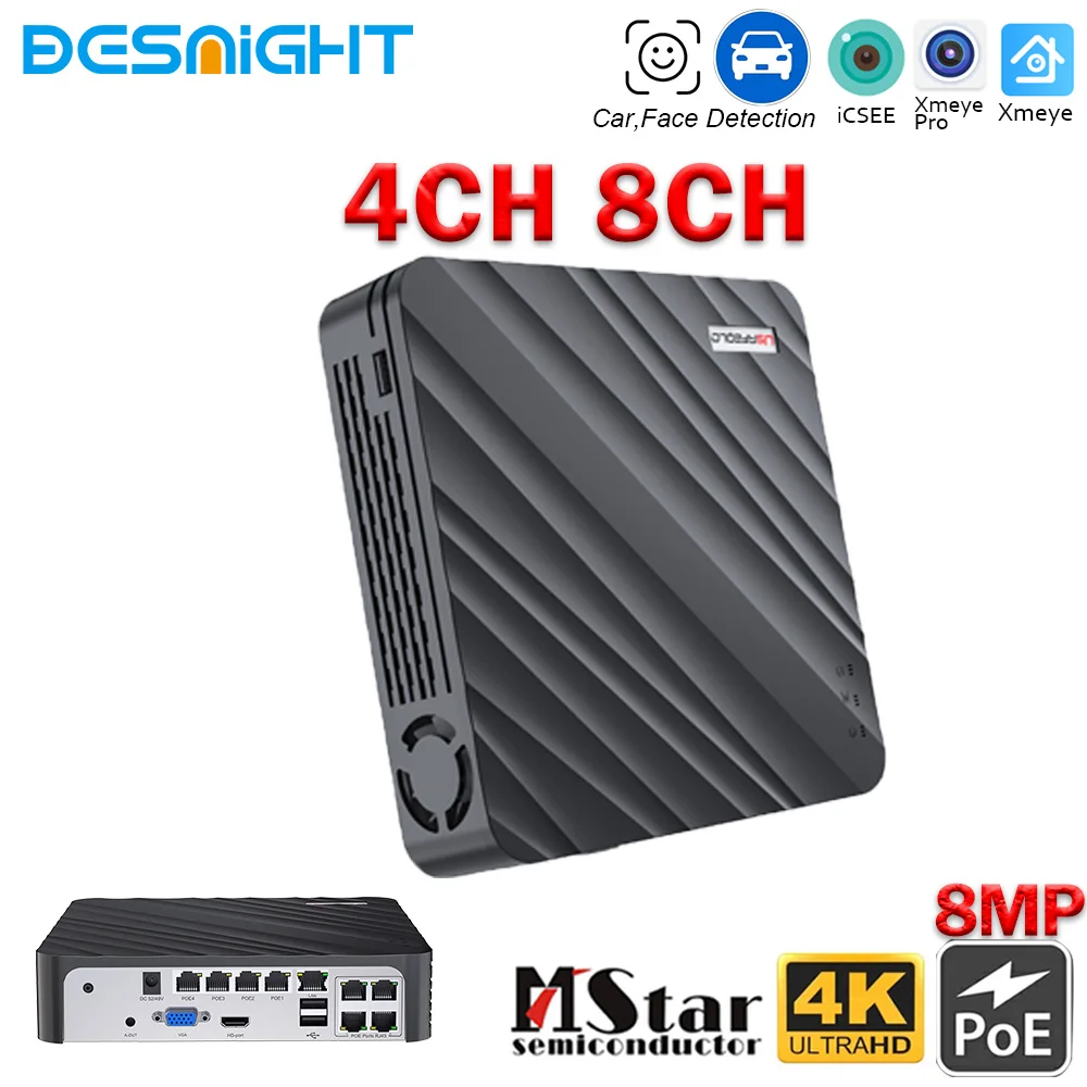 

4K Security NVR System 4CH/8CH PoE Recorder H.265 Smart AI for People Cars
