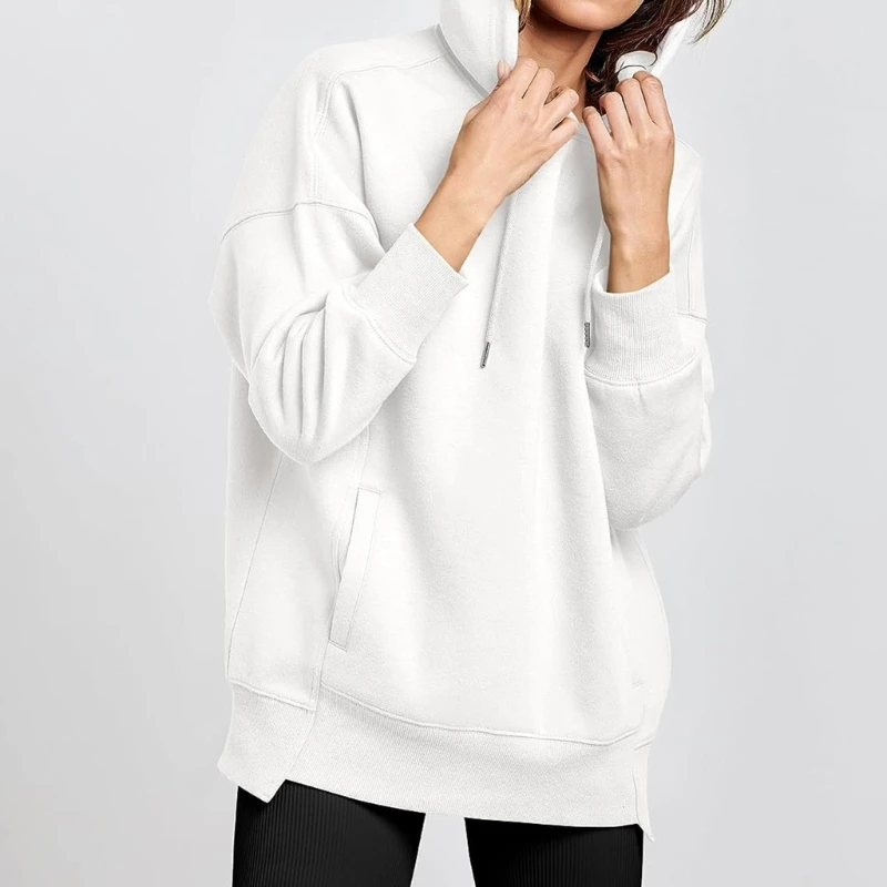 Vrouwen Drop Schouder Oversized Hoodies Casual Kleur Lange Mouw Sweatshirts Dropship