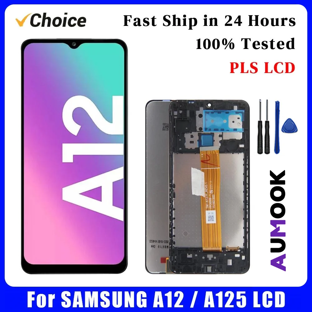 100%Tested PLS LCD For Samsung A12 LCD Display Touch Screen Digitizer Assembly Parts For Samsung A12 A125 With Frame LCD