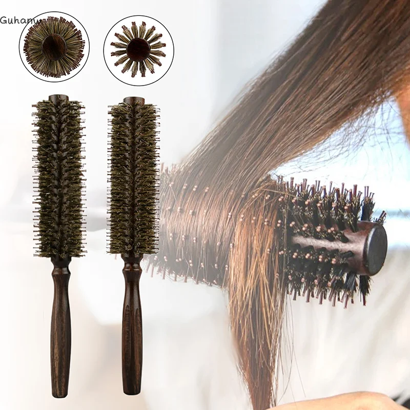 Straight Twill Hair Round Roller Wood Hair Brush Boar Bristle Nylon Hair Comb Anti Static Brush Blowing Curling DIY Hairdressing