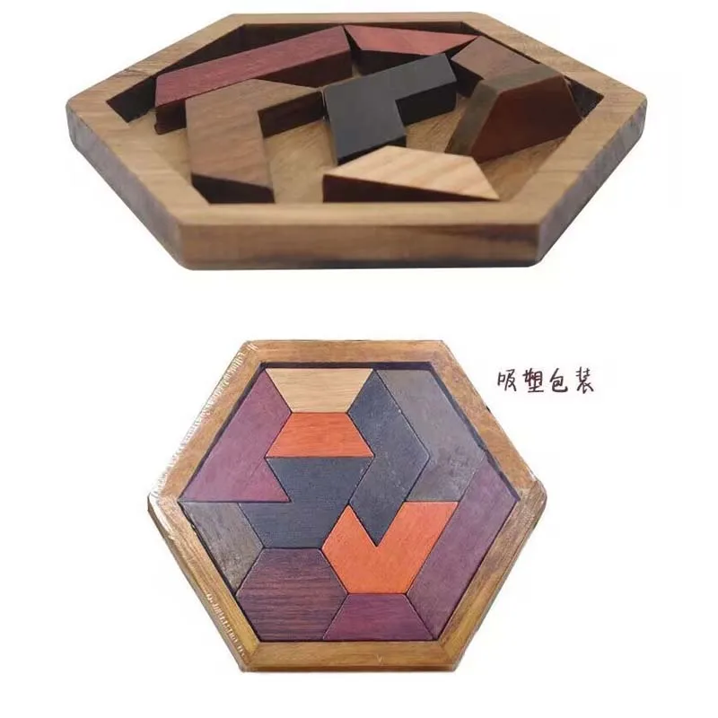 Puzzle classico esagonale Tangrams colorati Brainstorming 11 pezzi Jigsaw Puzzle giocattoli educativi per alleviare lo Stress per bambini