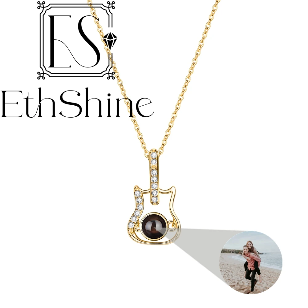 Personalized Custom Photo Necklace for Women Men Guitar/Apple Pendant Projection Photo 925 Silver Chain Birthday Gift Jewelry