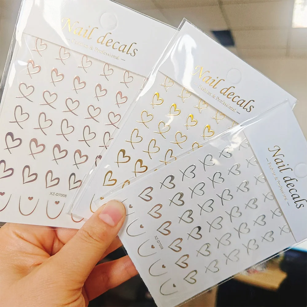 3 قطعة ثلاثية الأبعاد عيد الحب مسمار الفن ملصقات الذهب/الفضة/ارتفع الذهب خطوط الحب القلب لاصق الشارات DIY المتزلجون مانيكير الديكور