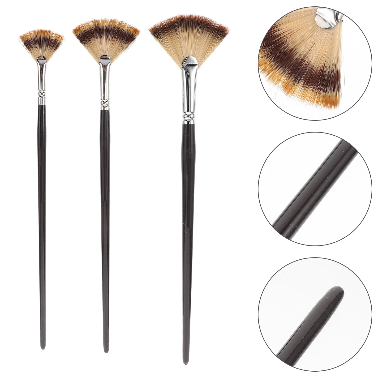 3 Pcs Oil Brush Set Beginner Artist Paint Acrylic Sector Painting Tool Fan Unused