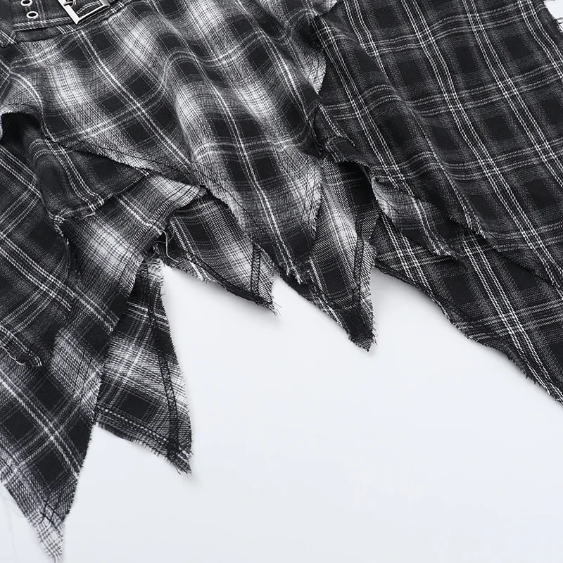 Y2k Goth Punk Irregular Skirt Black New Fashion All-match Plaid Skirt Women Grunge Harajuku Plaid Skirts Streetwear Aesthetic