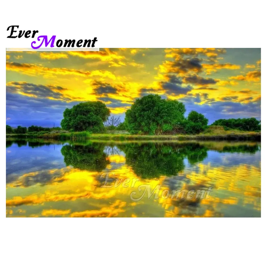 

Tree Water Sunset Handmade Full Square Ever Moment Diamond Painting Mosaic Rhinestone Diamond Embroidery Home Decoration ASF2012