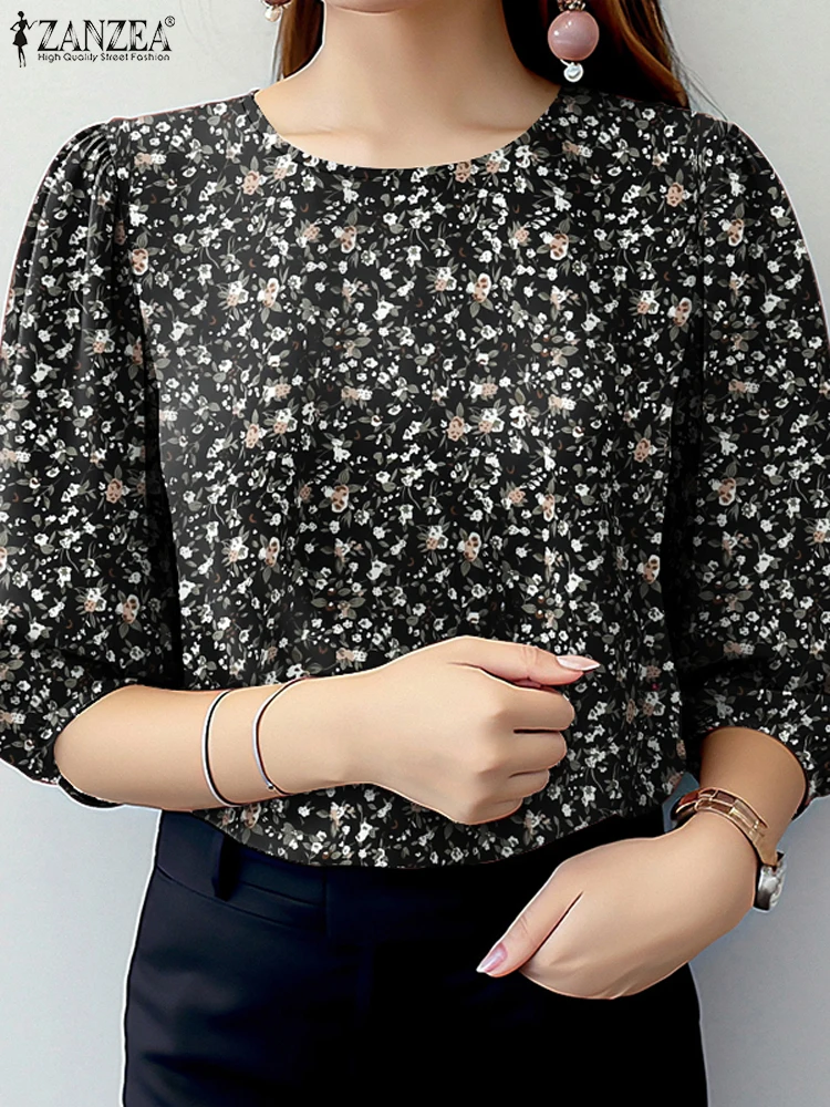 Elegant Women Floral Printed Blouses Summer Tops Tunic 2025 ZANZEA Casual Spring O Neck 3/4 Sleeve Work Blusas Bohemain Shirt