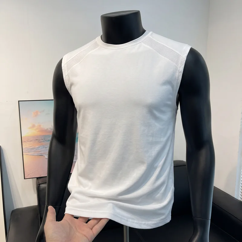 Summer Ice Silk Breathable Men's T-shirts and Tank Tops Gym Fitness Sports Training Clothes O-Neck Basketball Sleeveless T-shirt