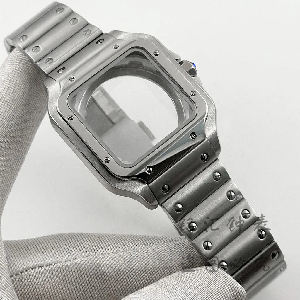 مربع NH35 38 مللي متر ساعة حافظة 316L صندوق ساعة من الفولاذ المقاوم للصدأ أجزاء تعديل سانتوس لحركات NH34 NH35 4R35 NH36 NH38 NH70