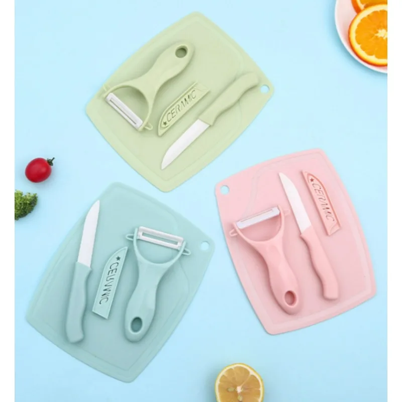 Ceramic Knife Set Kid Friendly Kitchen Vegetable Fruit Knives Baby Food Preparation Knives with Cutting Board and Peeler