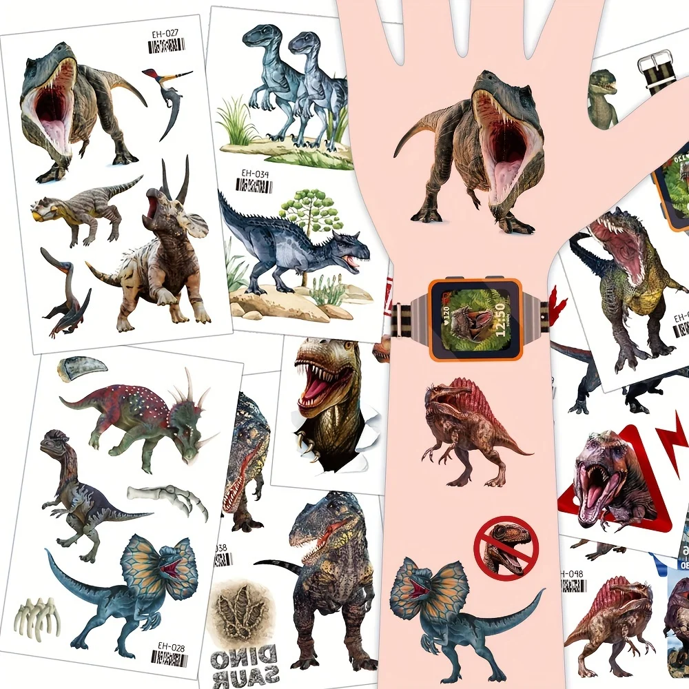 12pcs Cartoon Dinosaur Tattoo Stickers Cute Water Transfer Face Arm Body Art Tattoo Decals Party Festival Gift Hand Fake Tattoos