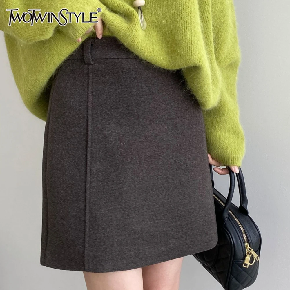 Twotwinstyle sólido emendado dobras saia coreana feminina cintura alta solta vintage minimalista saias curtas femininas outono nova moda