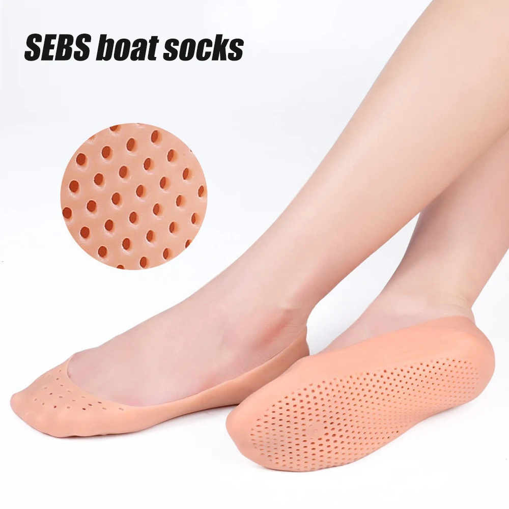 1Pair Silicone Socks Gel Heel Socks Anti Slip Moisturizing Socks for Women Men Dry Cracking Skin With Hole