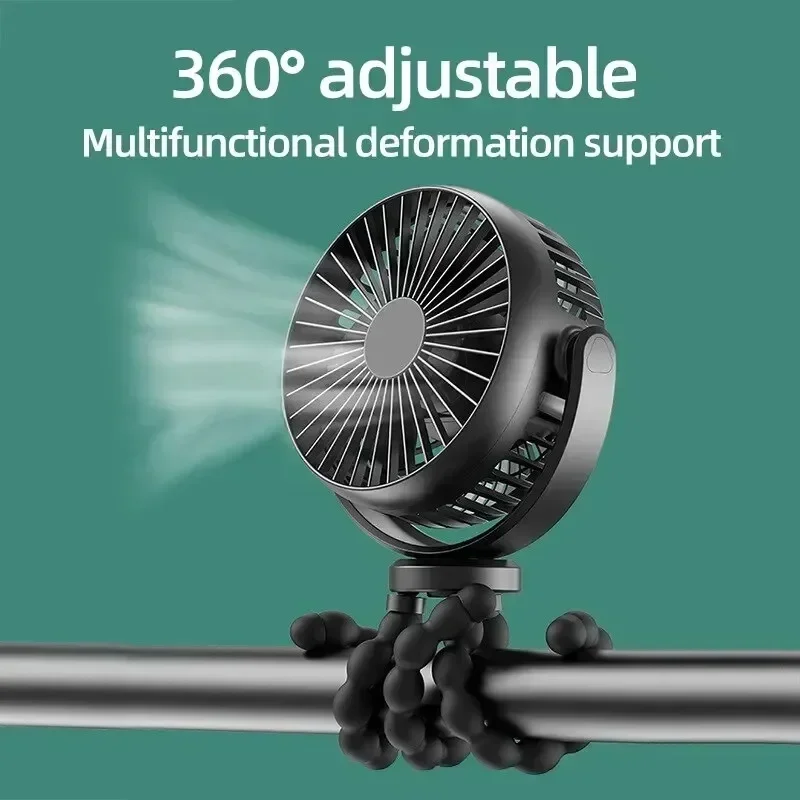 

5000mAh Multi-Functional Mini Stroller Fan Portable USB Charging Handheld Octopus Fan for Outdoor Mobile Phone Cooling Fan Seat