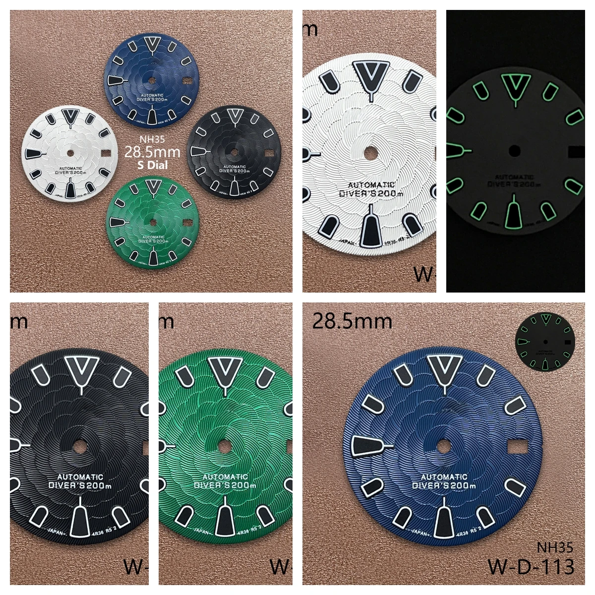 

28.5mm S Logo Lotus Flower Dial Suitable For NH35/NH36/7S/4R Movement Green Luminous Quality Watch Modification Accessories