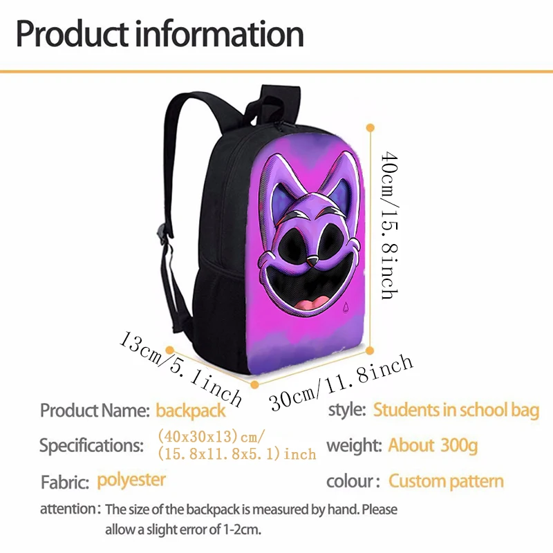 Smiling Crittersed Catnap Kids Backpack Anime Cartoon Printing Boys Teenage School Bag Childern Vogue Cute Storage Knapsack Gift