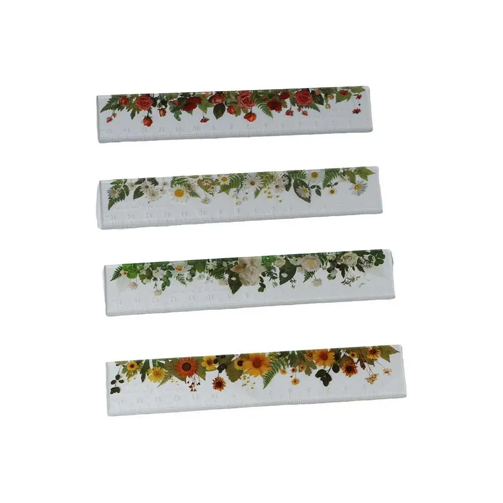 Flower Series Multifunction 15cm Straight Ruler Double-duty Transparent Math Drawing Ruler Rose Daisy Flower Bookmark Stationery
