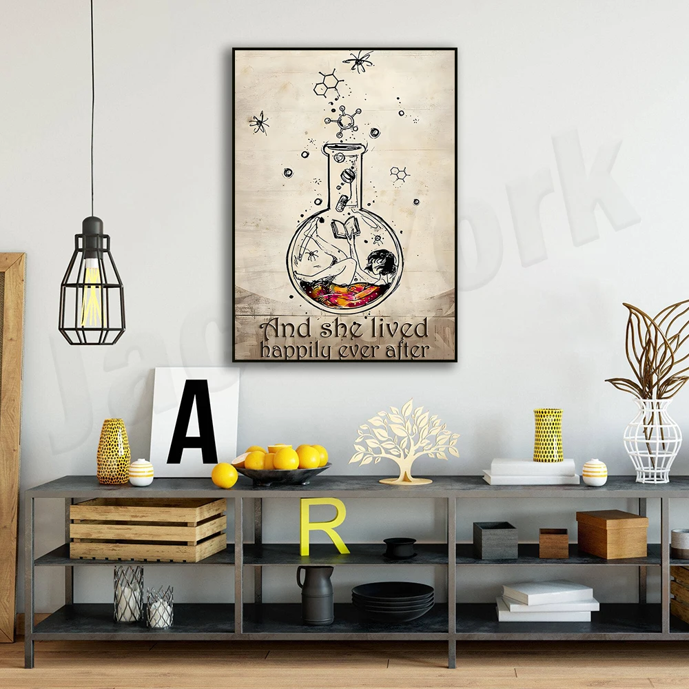 لقد عاشت بشكل سعيد بعد الملصق، ملصق الكتاب، ملصق الكتاب العتيق، حب قراءة الملصق، فن الصحة العقلية، هدية دودة الكتب #4