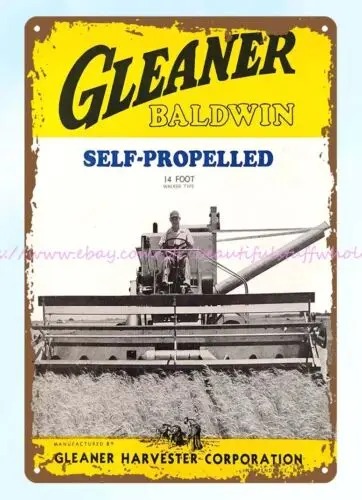 1950s GLEANER BALDWIN SELF PROPELLED COMBINE metal tin sign farm house art