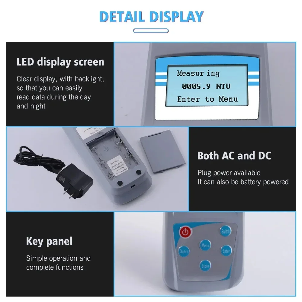 Portable Turbidimeter Microcomputer Handheld High Accuracy Digital Turbidity Meter for Swimming Pool Laboratory of Water Quality