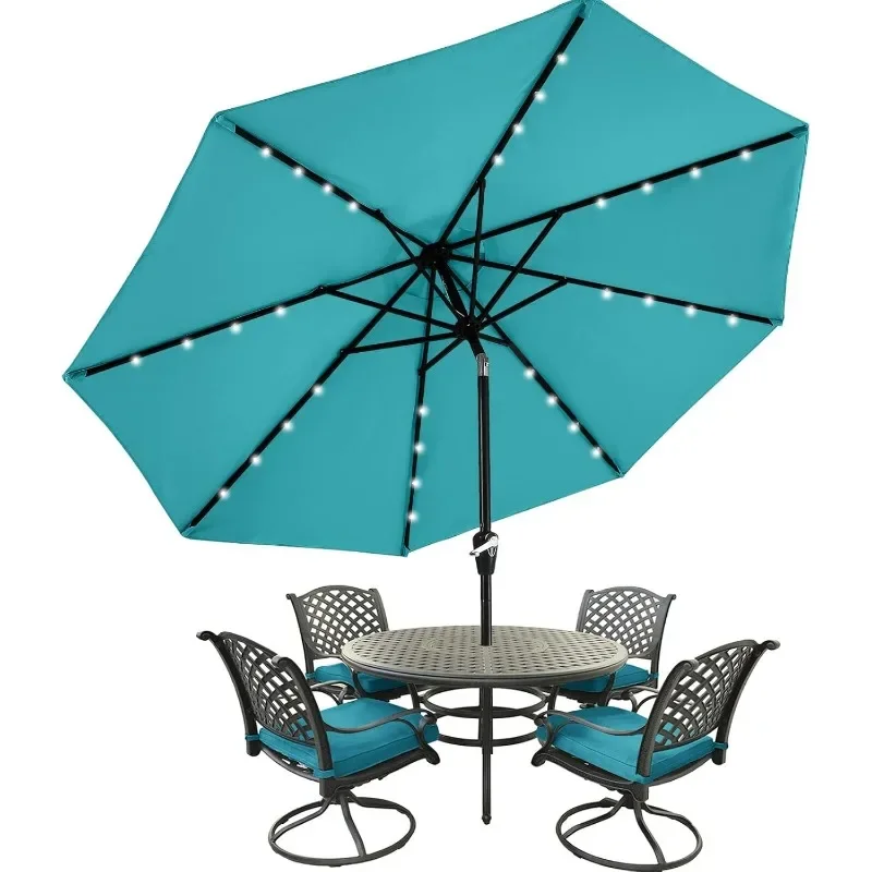 Patio Umbrella with 32 Solar LED Lights -8 Ribs (9ft,Turquoise)