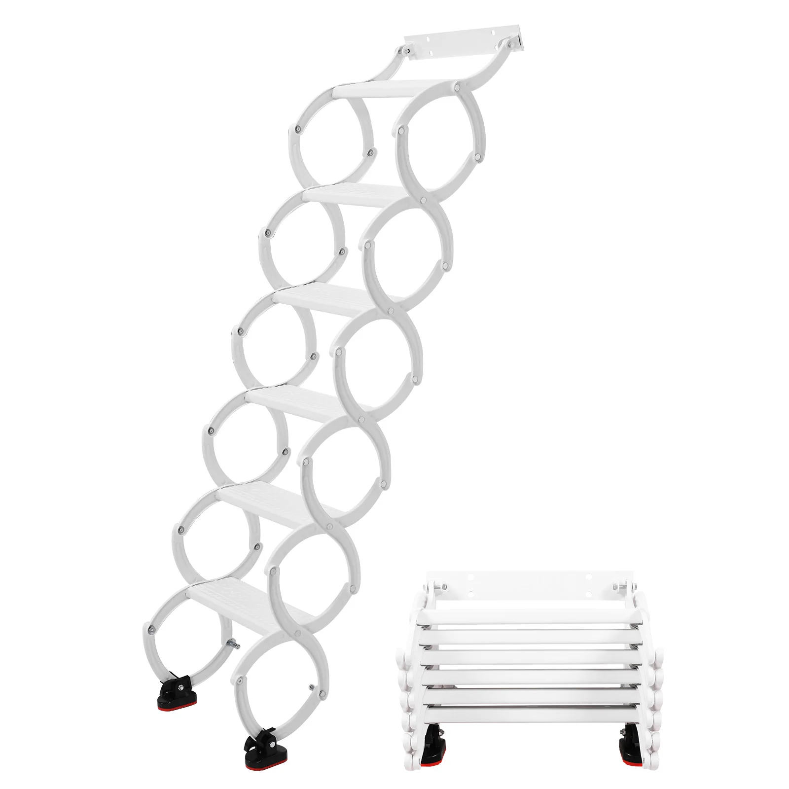 5-8 Steps Wall Mounted Indoor and Outdoor Step Ladders Anti-Slip Steps Retractable Ladder 49in-78in Vertical Height for Garages